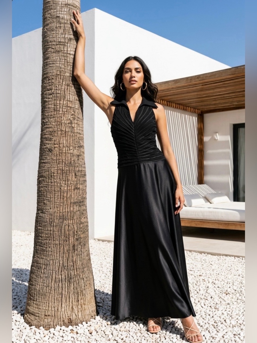 New TADASHI SHOJI Black Evening Gown Black Tie Party Maxi Collared Formal Wear